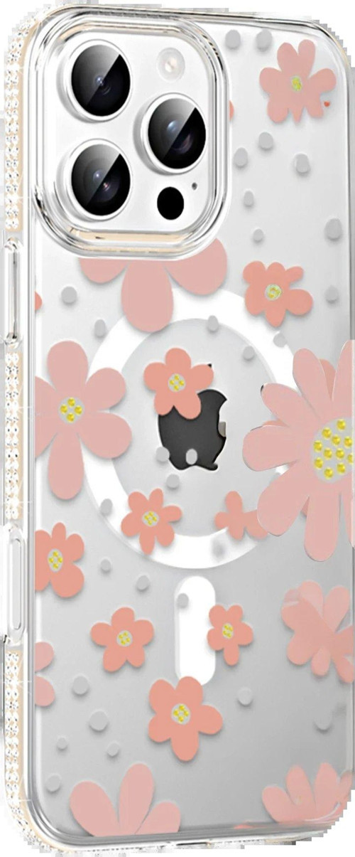 Apple Iphone 16 Pro Floral Magsafe Kapak - Pembe-(5796)