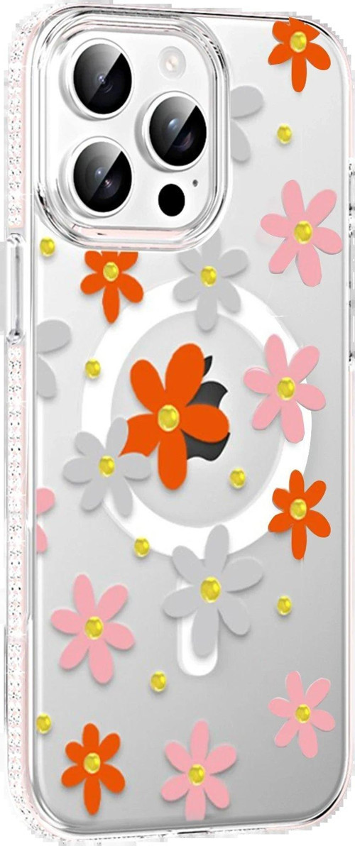 Apple Iphone 15 Pro Floral Magsafe Kapak - Turuncu-(5796)
