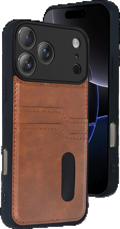 Apple Iphone 17 Pro Sara Kartvizitli Deri Kılıf - Taba-(5796)