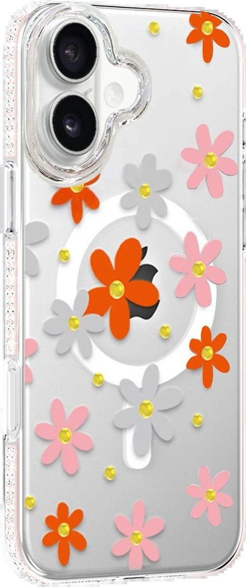 Apple Iphone 16 Floral Magsafe Kapak - Turuncu-(5796)