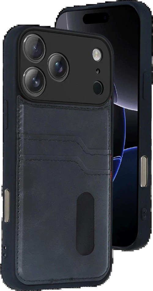 Apple Iphone 17 Pro Sara Kartvizitli Deri Kılıf - Siyah-(5796)
