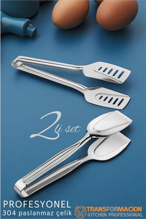 Hsnet Mutfak Maşa Seti - Makarna Pasta Salata Çok Amaçlı Maşa 2 Li Set 304 Paslanmaz Çelik