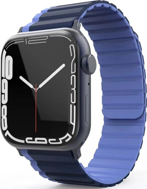 Apple Watch 42Mm Mo-Wb1 Çift Renk Mıknatıslı Silikon Kordon - Lacivert-Mavi-(5796)