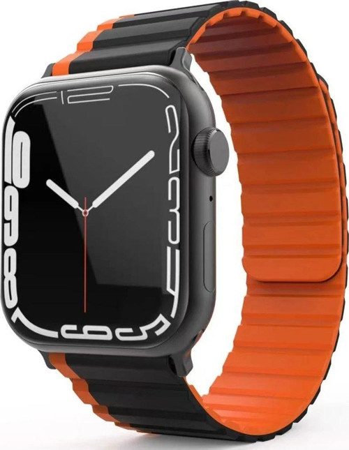Apple Watch 42Mm Mo-Wb1 Çift Renk Mıknatıslı Silikon Kordon - Siyah-Turuncu-(5796)