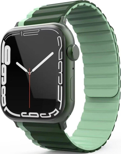 Apple Watch 42Mm Mo-Wb1 Çift Renk Mıknatıslı Silikon Kordon - Koyu Yeşil-Açık Yeşil-(5796)