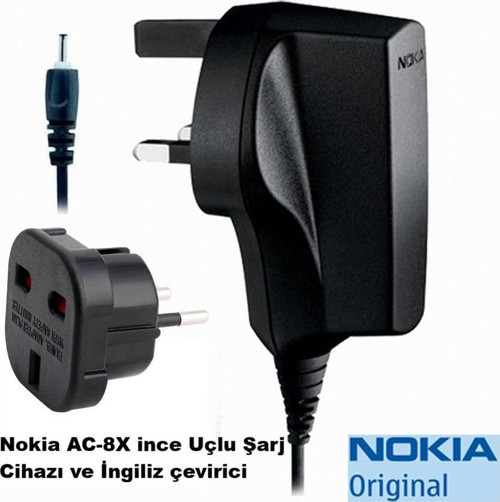 AC-8X ince Uçlu Şarj Cihazı ve İngiliz Çevirici Adaptör