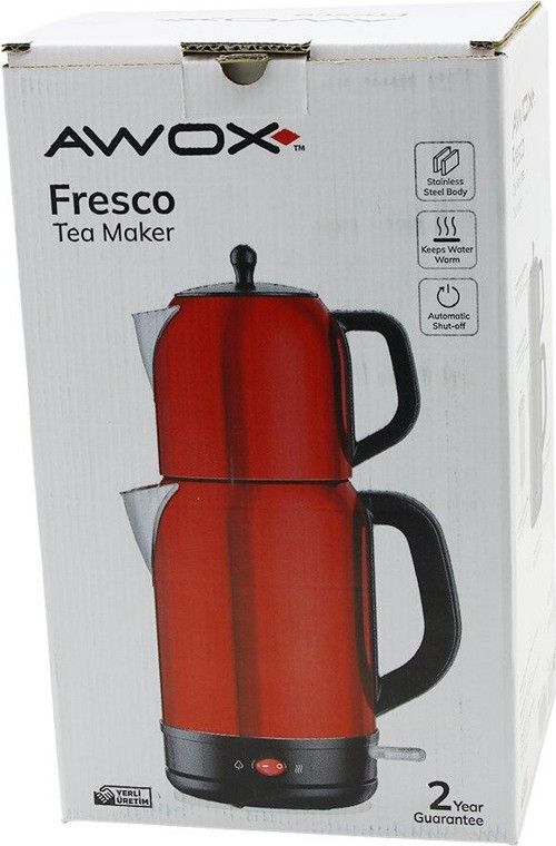 AWOX FRESCO KIRMIZI ELEKTRİKLİ ÇAY MAKİNESİ ÇAYCI SET 1.7LT SU ISITICI + 1.2LT DEMLİK PASLANMAZ ÇELİK GÖVDE 2200W (2818)