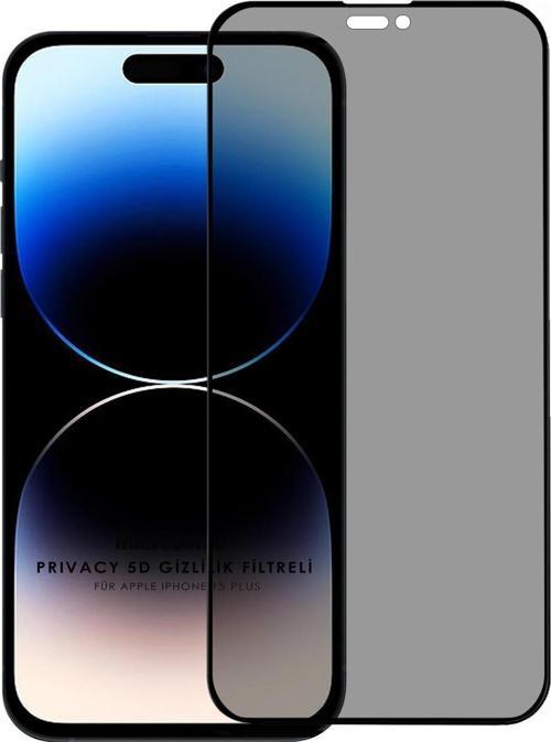 Apple iPhone 15 Plus Privacy 5D Gizlilik Filtreli Cam Ekran Koruyucu Siyah