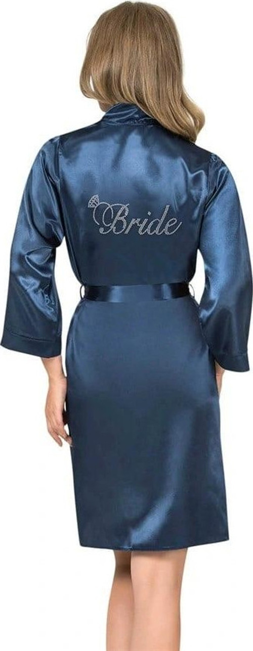 Lacivert Kısa Saten Bride Sabahlık