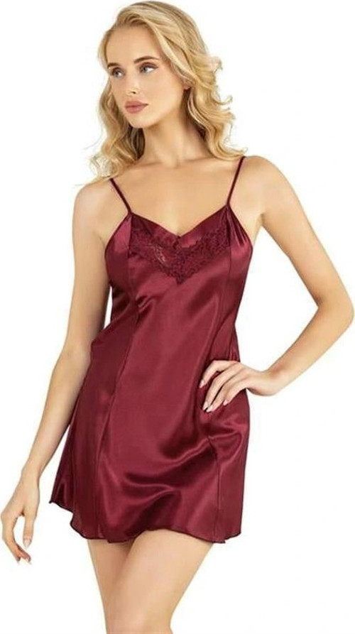 Bordo Kısa Saten Gecelik 8231