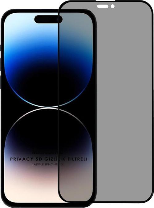 Apple iPhone 15 Privacy 5D Gizlilik Filtreli Cam Ekran Koruyucu Siyah
