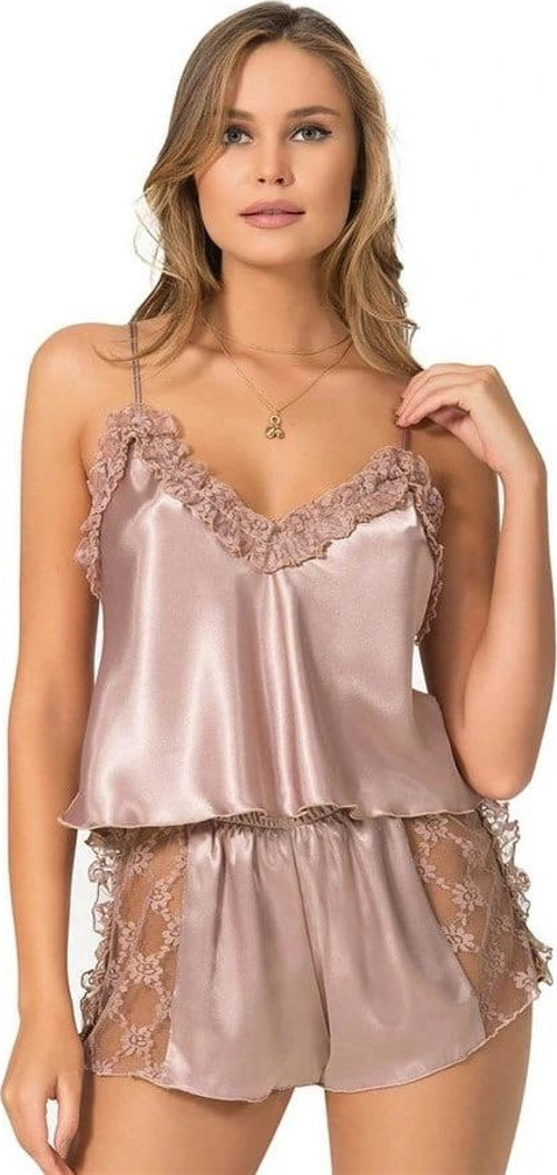Vizon Saten Babydoll Şort Takımı