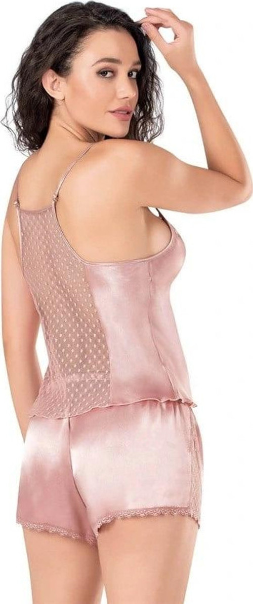 Koyu Pudra Saten Babydoll Şort Takımı