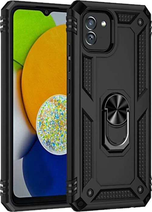 CPT83 Samsung Galaxy A03 Uyumlu Kılıf Sofya Yüzüklü Silikon Kapak - Siyah