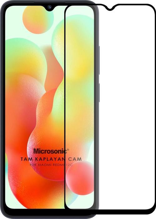 Xiaomi Redmi 12C Tam Kaplayan Temperli Cam Ekran Koruyucu Siyah