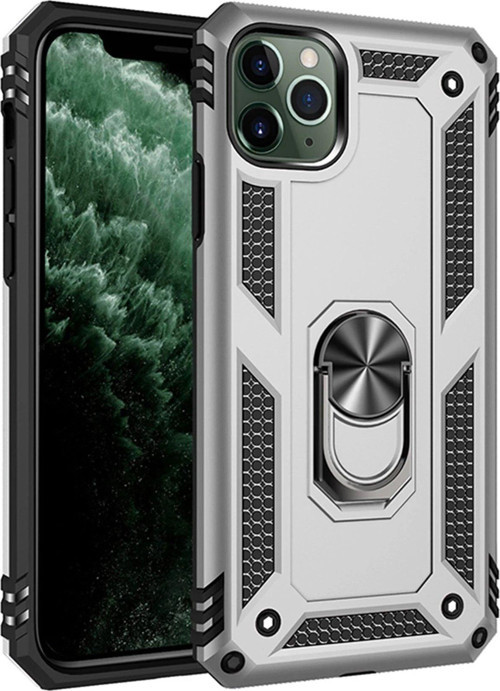 FLM iPhone 11 Pro Max Kılıf Sofya Yüzüklü Silikon Kapak - Gümüş