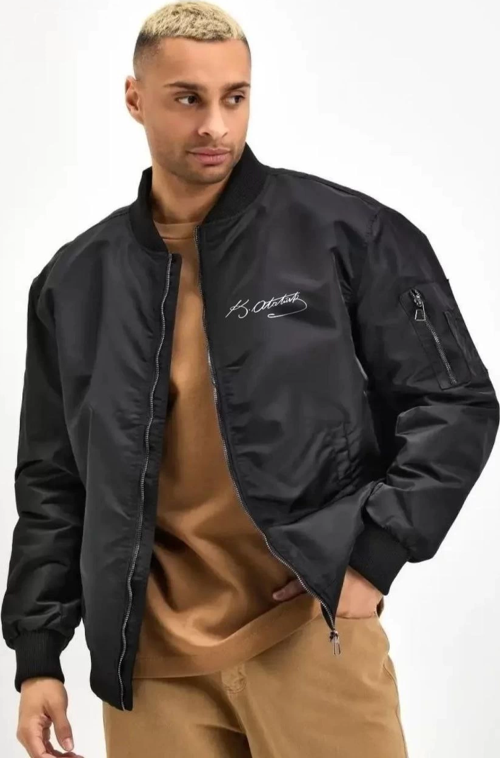 Erkek Unisex Bomber Mont – Siyah Renk, Atatürk Silüet Baskılı, Fermuarlı Cepli, Kapitone Astarlı, Bahar Kış Sezonu Günlük Ceket - Siyah