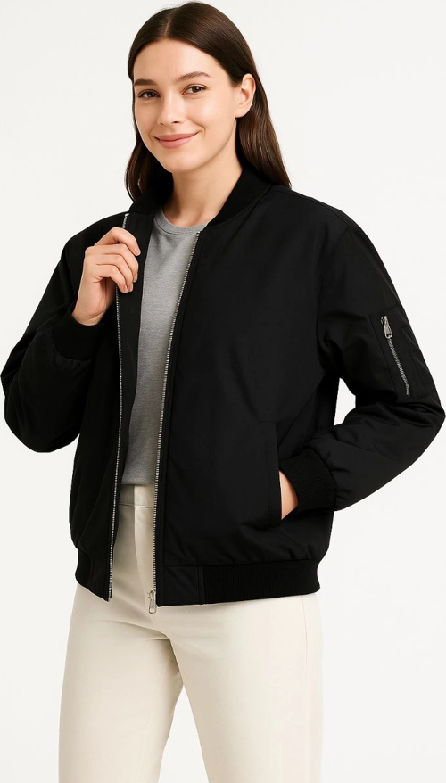 Kadın Bomber Mont Ceket – Fermuarlı, Kapitone İçi Astarlı, Su İtici Kumaş, Regular Fit, Yandan Cepli, Günlük Bahar & Kış Şık Rahat Stil - Siyah