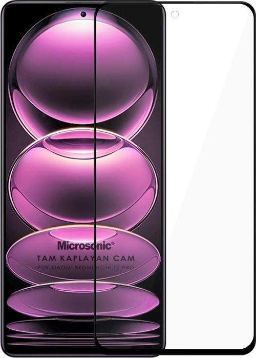 Xiaomi Redmi Note 12 Pro Tam Kaplayan Temperli Cam Ekran Koruyucu Siyah