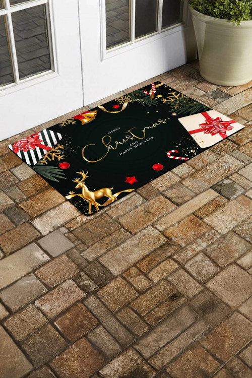 Mutlu Yıllar Merry Christmas and Happy New Year Welcome Yeşil Kapı Önü Paspası 45x70Cm