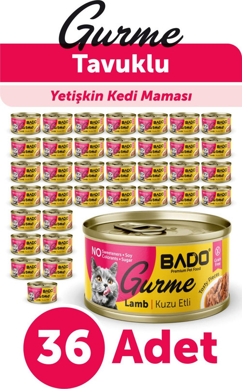 GURME YAŞ YETİŞKİN KEDİ MAMASI KUZU ETLİ 85 GR 36 ADET