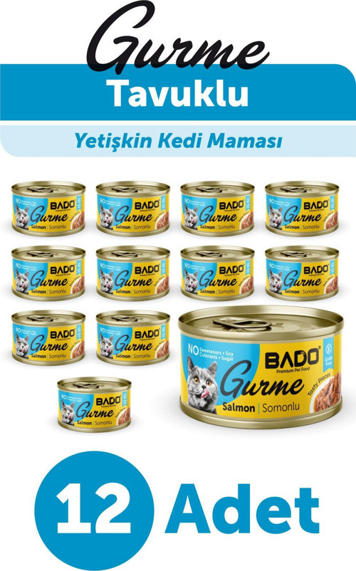 GURME YAŞ YETİŞKİN KEDİ MAMASI SOMONLU 85 GR 12 ADET
