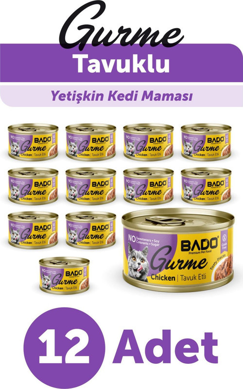GURME YAŞ YETİŞKİN KEDİ MAMASI TAVUKLU 85 GR 12 ADET