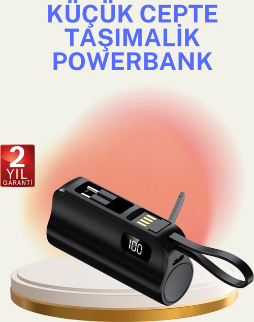 Dahili Konektörlü 20W Hızlı Şarj Mini Taşınabilir Powerbank