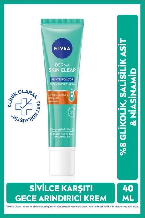 Derma Skin Clear Exfoliator Gece Arındırıcı Krem 40ml, Karşıtı, Niasinamid, Karma Ciltler
