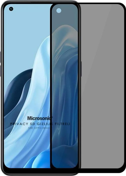 Oppo Reno 7 4G Privacy 5D Gizlilik Filtreli Cam Ekran Koruyucu Siyah