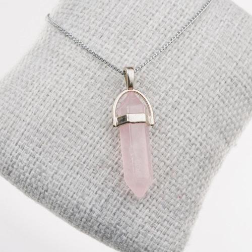 Pembe Kuvars Taşı Kolye-Kararmaz Zincirli