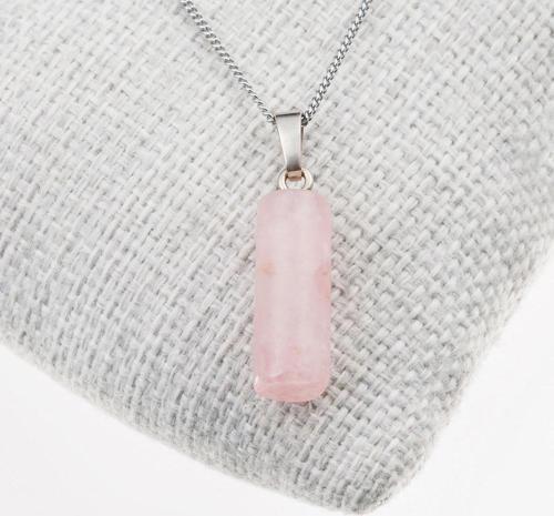 Pembe Kuvars Taşı Kolye-Kararmaz Zincirli
