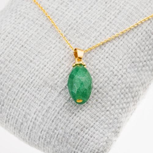 Yeşil Kuvars Taşı Kolye-Gold Renk
