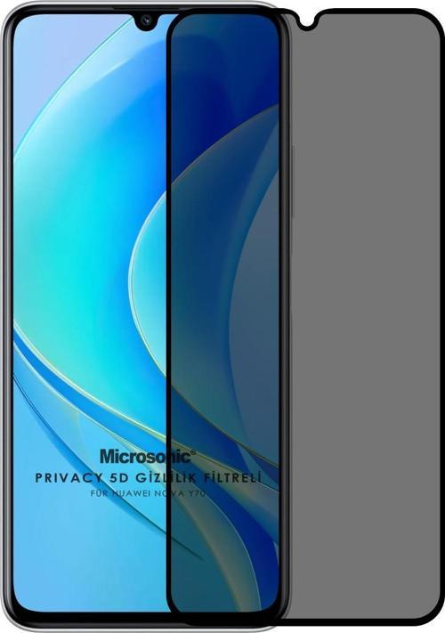 Huawei Nova Y70 Privacy 5D Gizlilik Filtreli Cam Ekran Koruyucu Siyah