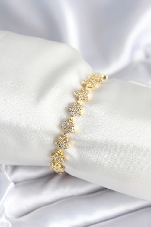Pirinç Gold Renk Yıldız Model Kadın Bileklik