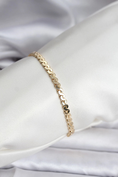 14K Gold Renk Kaplama Ezme Yılan Zincir Model CM Kadın Bileklik