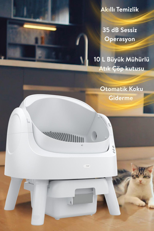 Autoscooper 11 Açık Üst Akıllı Otomatik Kedi Tuvaleti | Büyük Irklar İçin Uygun, Akıllı Sensör, Koku Hapsetme