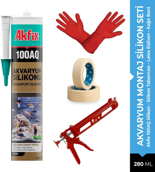 Akfix 100AQ Şeffaf Akvaryum Silikon Uygulama Seti 4 Parça - %100 Saf Silikon Balık Dostu