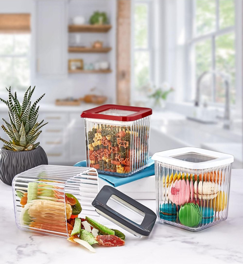 Plastik Kare Kristal Vakumlu Saklama Kabı 9Lu Süper Set 800 Ml Zeyade