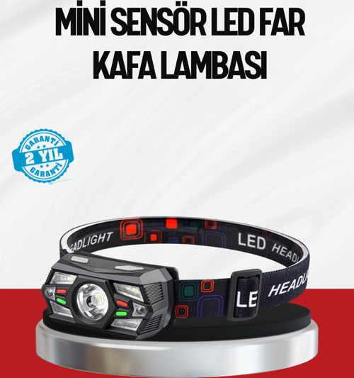 Sensörlü LED Kafa Lambası Kırmızı Beyaz Işık Ayarlanabilir