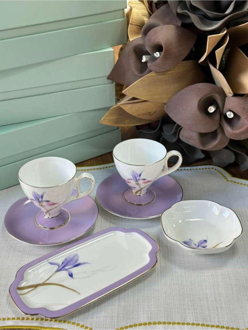 Türk Kahve Fincanı Veronica Flora 2 Kişilik 6 Parça / Lokumluk / Çerezlik