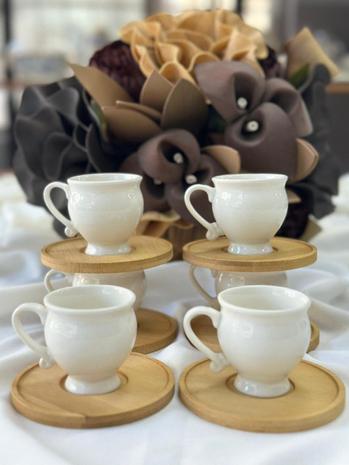 Türk Kahve Fincanı Lucia Bambulu Porselen 6 Kişilik 12 Parça