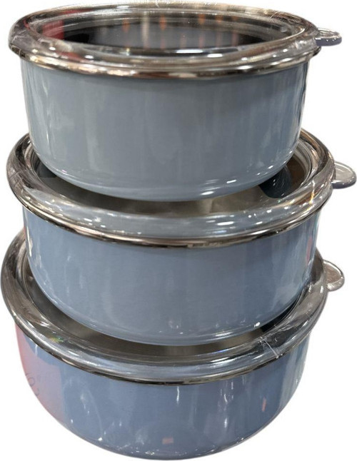 Emaye Mavi 3'lü Saklama Kabı