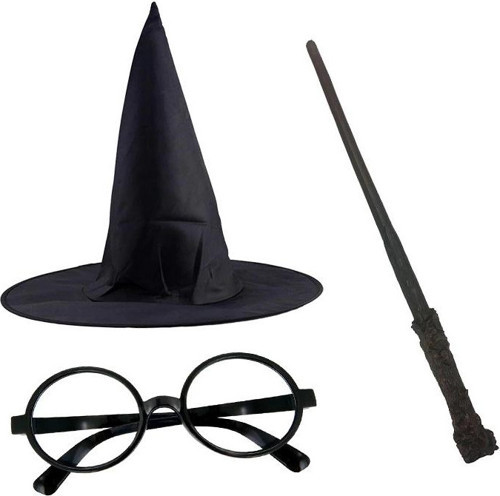BFS Nessiworld Harry Potter Siyah Şapkası Harry Potter Gözlüğü Harry Potter Asası 3 lü Set