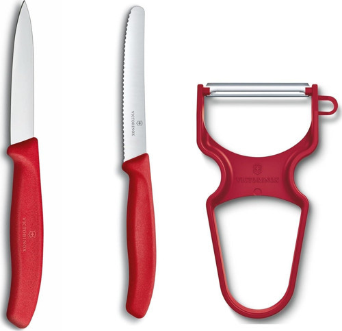 6.7111.35 Swiss Classic Soyma Bıçağı + Soyacak 3lü Set, Kırmızı