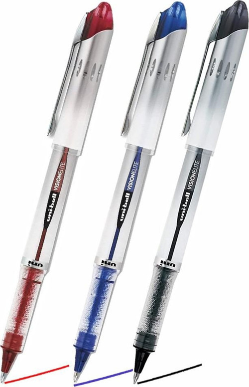Siyah Mavi Kırmızı Pilot Kalem UB-200 Vision Elite 0.8mm 3 Adet Uniball Pilot Kalem 0.8 mm Roller Uçlu Pilot Kalem İnce