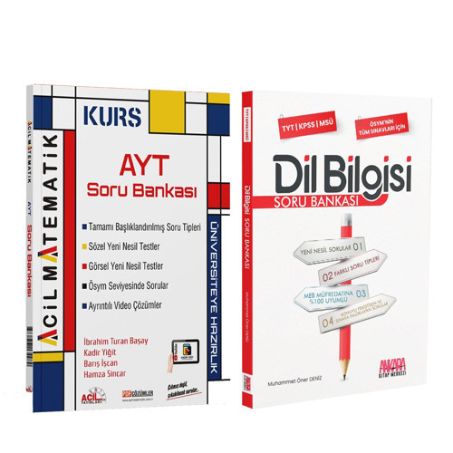 Acil Yayınları AYT Matematik KURS ve AKM Dil Bilgisi Soru Bankası Seti 2 Kitap