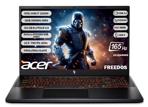 Nitro V 15 ANV15-52 Intel Core i7 13620H 16GB 512GB SSD RTX5060 Freedos 15.6'' 165Hz Taşınabilir Bilgisayar NH.QZ8EY.002