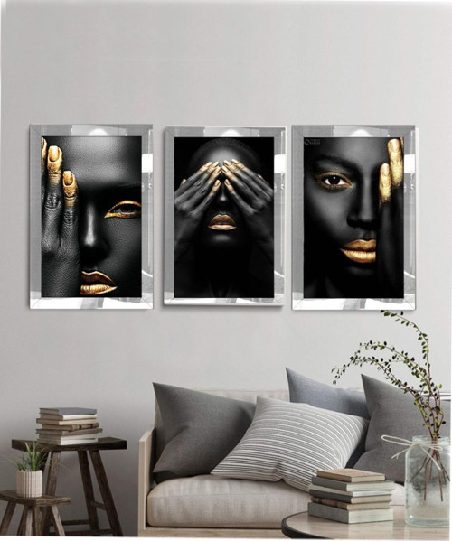 Pleksi Çerçeveli Afrikali Kadın Gözü Tablo 3Lü