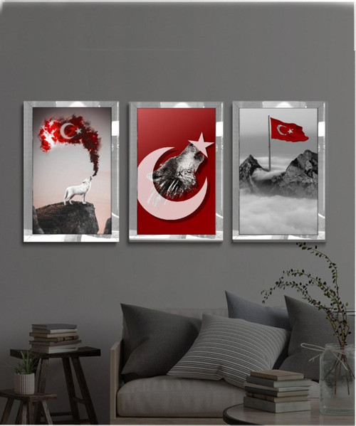 Pleksi Çerçeveli Ülkücü 3Lü Tablo